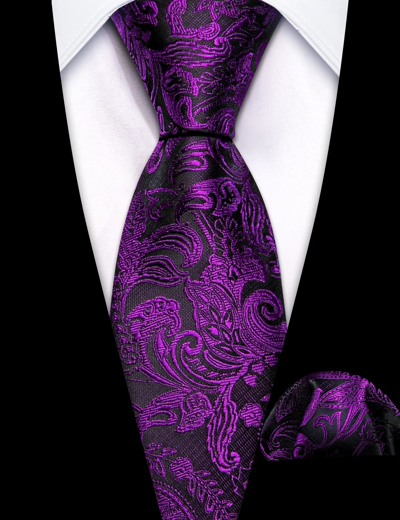 Kids Purple Floral Silk Tie and Pocket Square