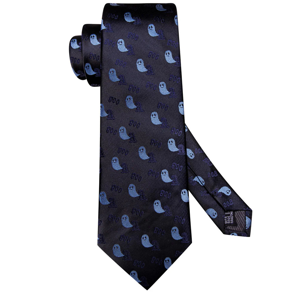 Halloween Black and Blue Ghost Tie Set