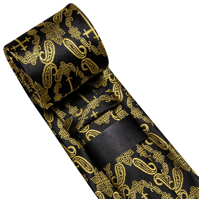 Gold Crucifix Paisley Silk Tie Set