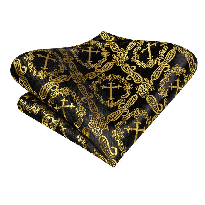 Gold Crucifix Paisley Silk Tie Set