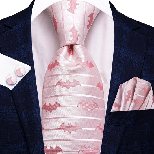 Pink Bat with Lines Silk Tie Set