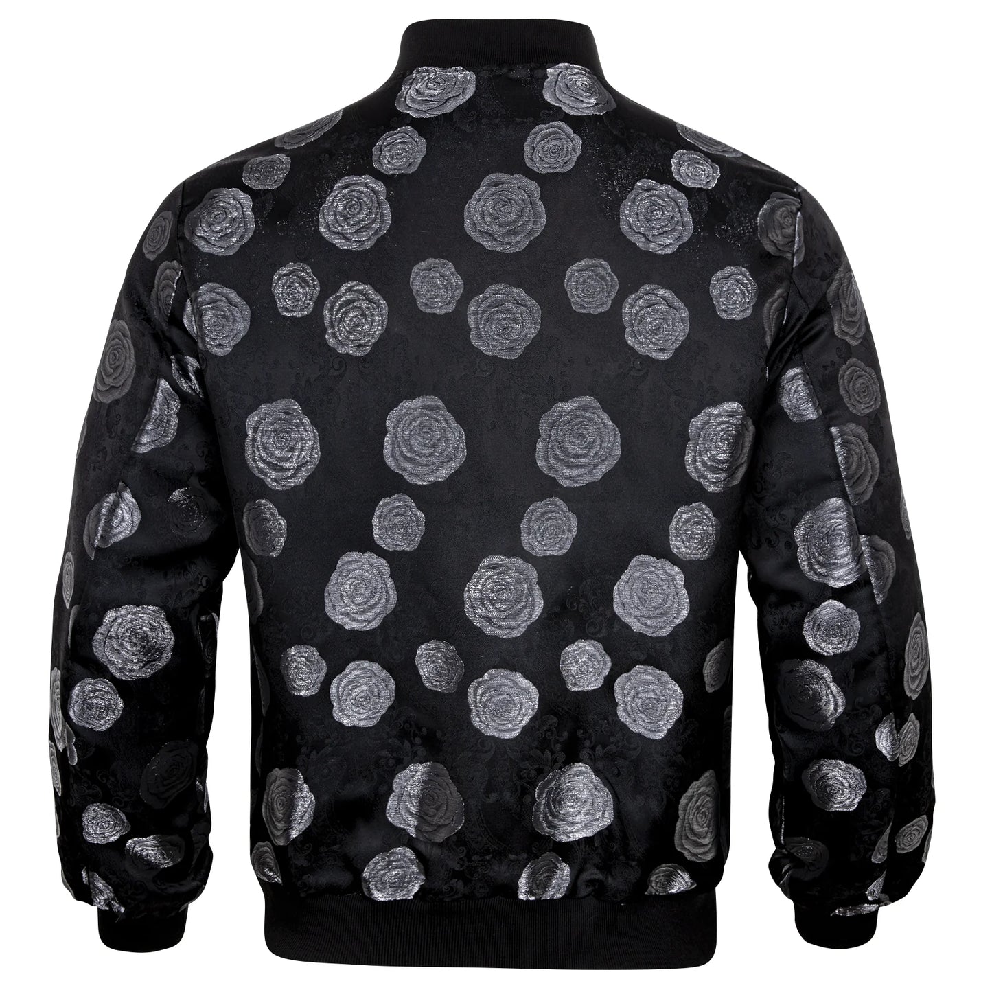 Black with White Rose Paisley Silk Bomber Jacket