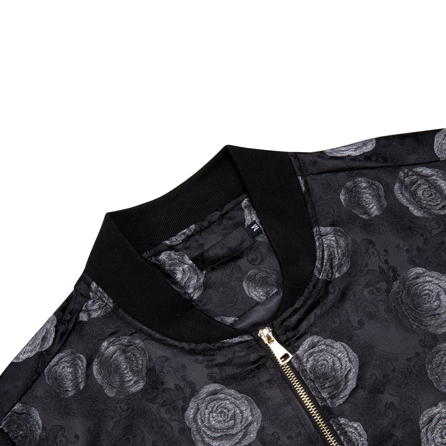 Black with White Rose Paisley Silk Bomber Jacket