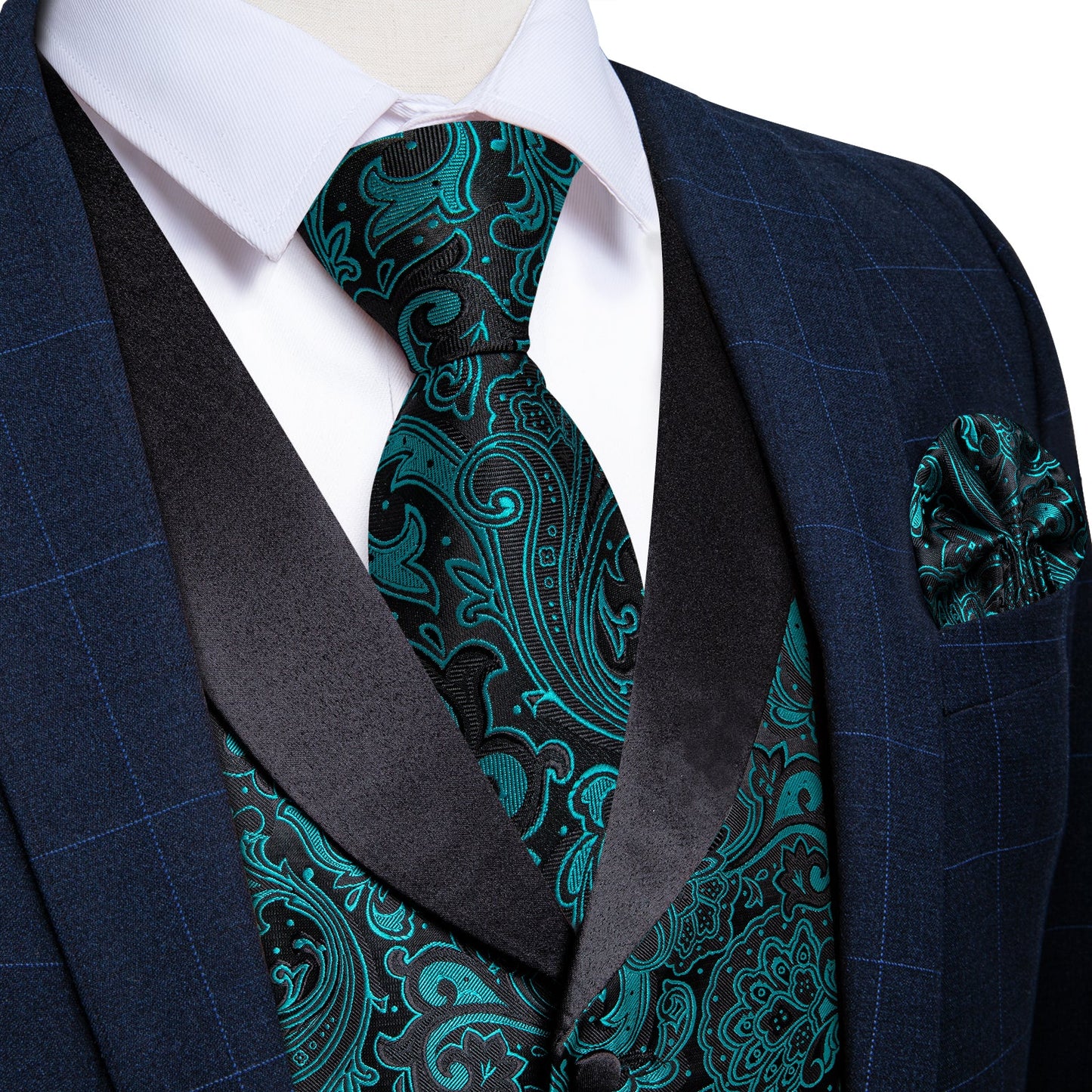 Green Paisley Vest Set with Black Collar