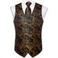 Luxury Gold Leaves In Black Paisley Silk Vest Set