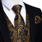 Luxury Gold Leaves In Black Paisley Silk Vest Set