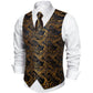 Luxury Gold Leaves In Black Paisley Silk Vest Set