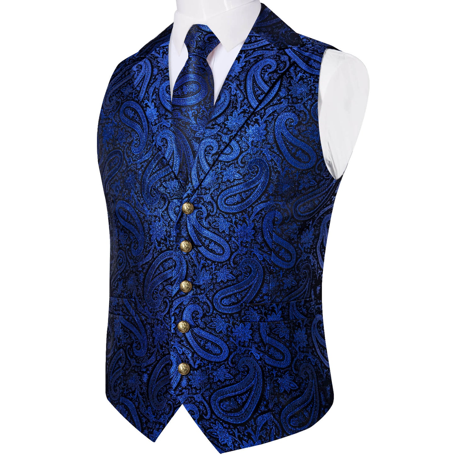 Luxury Navy Blue Paisley Silk Vest Set