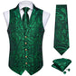 Luxury Emerald Green Paisley Silk Vest Set