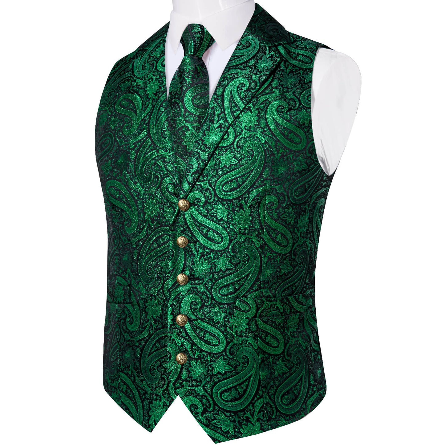 Luxury Emerald Green Paisley Silk Vest Set