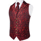 Luxury Red with Black Lines Paisley Silk Vest Set