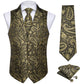 Luxury Gold with Black Lines Paisley Silk Vest Set