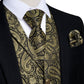 Luxury Gold with Black Lines Paisley Silk Vest Set