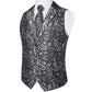 Luxury Silver Gray Paisley Silk Vest Set