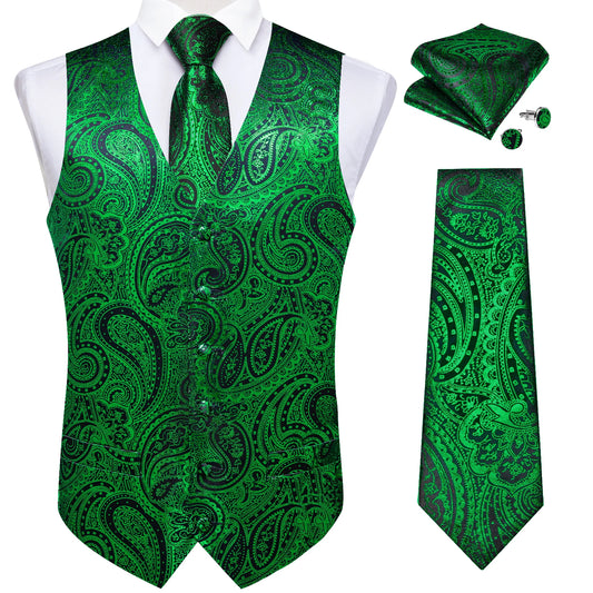 Green Paisley Silk Vest Set