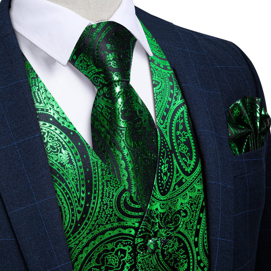 Green Paisley Silk Vest Set