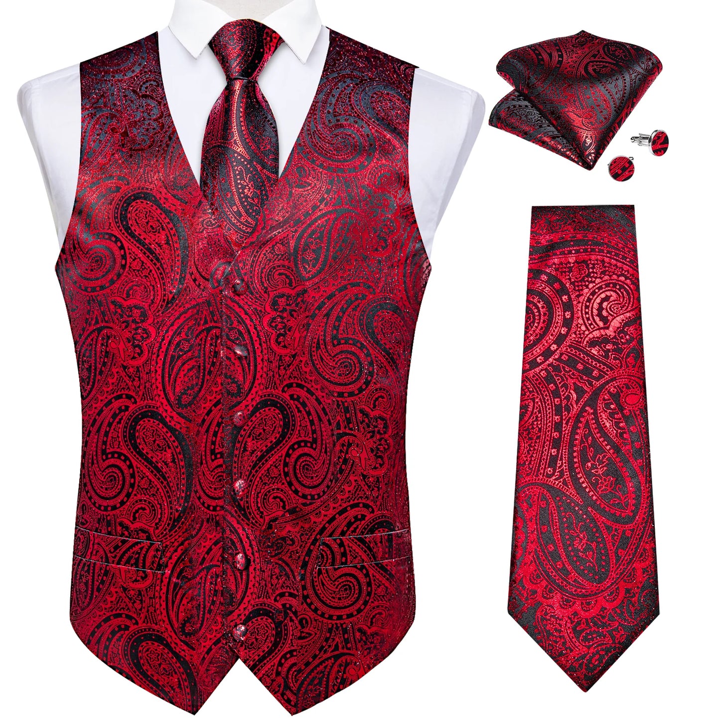 Red Paisley Silk Vest Set