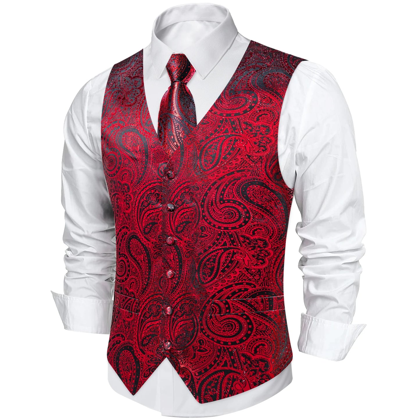 Red Paisley Silk Vest Set