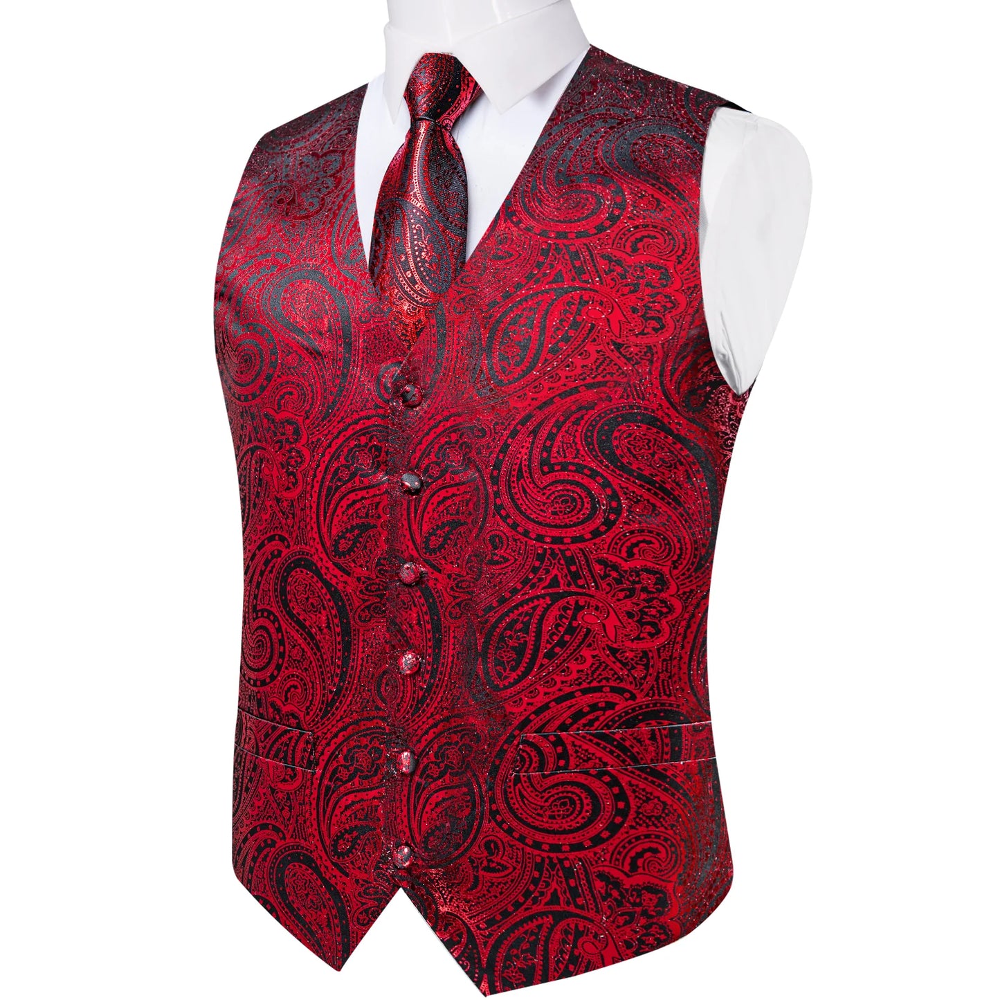 Red Paisley Silk Vest Set