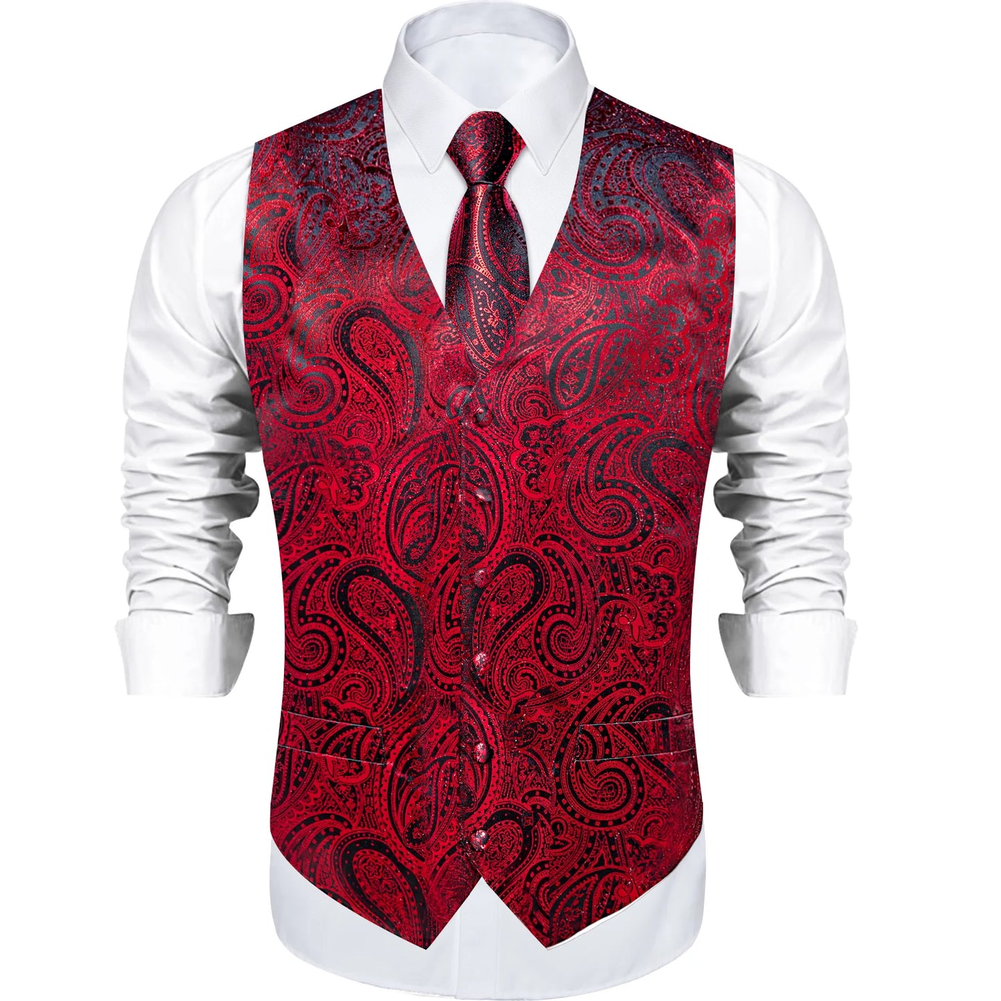 Red Paisley Silk Vest Set