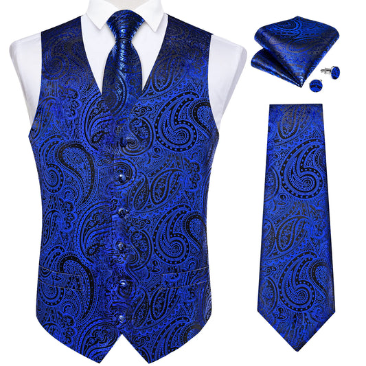 Blue Paisley Silk Vest Set