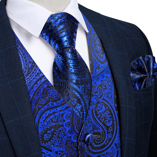 Blue Paisley Silk Vest Set