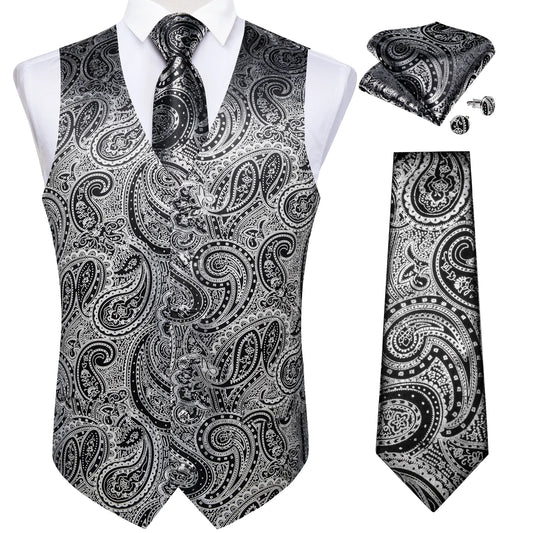 Silver Paisley Silk Vest Set