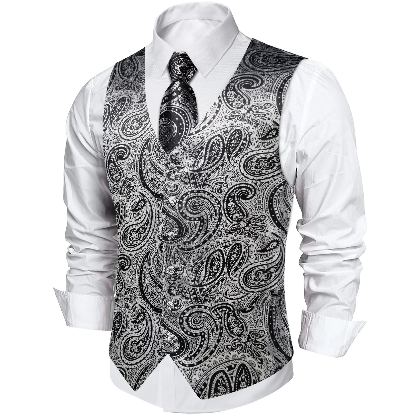 Silver Paisley Silk Vest Set