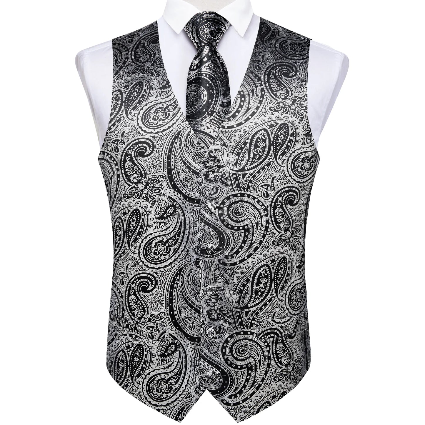 Silver Paisley Silk Vest Set