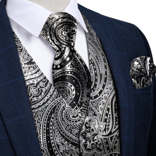 Silver Paisley Silk Vest Set