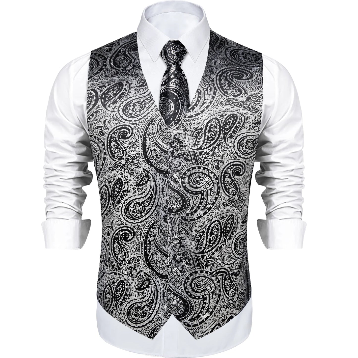 Silver Paisley Silk Vest Set