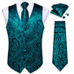 Teal Paisley Silk Vest Set