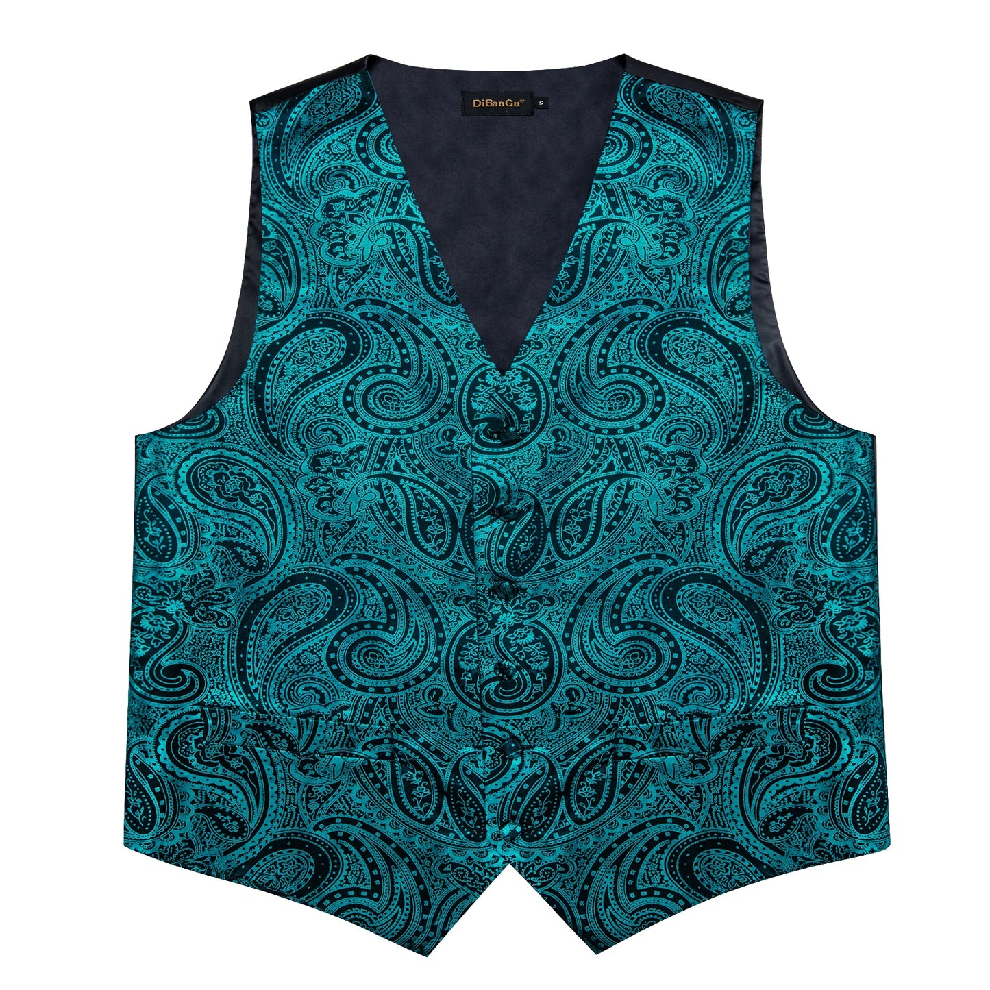 Teal Paisley Silk Vest Set