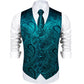 Teal Paisley Silk Vest Set