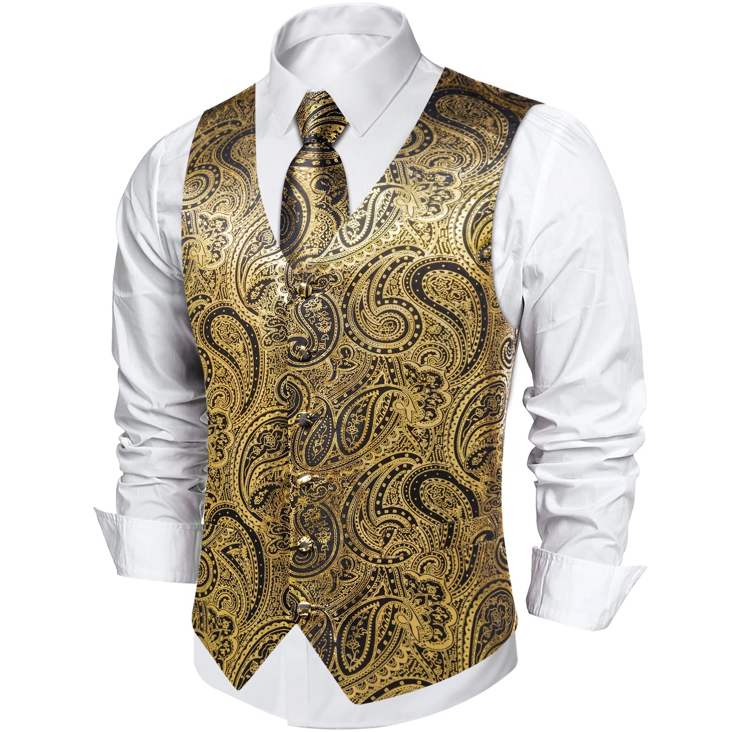 Gold Paisley Silk Vest Set