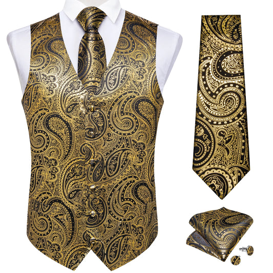 Gold Paisley Silk Vest Set