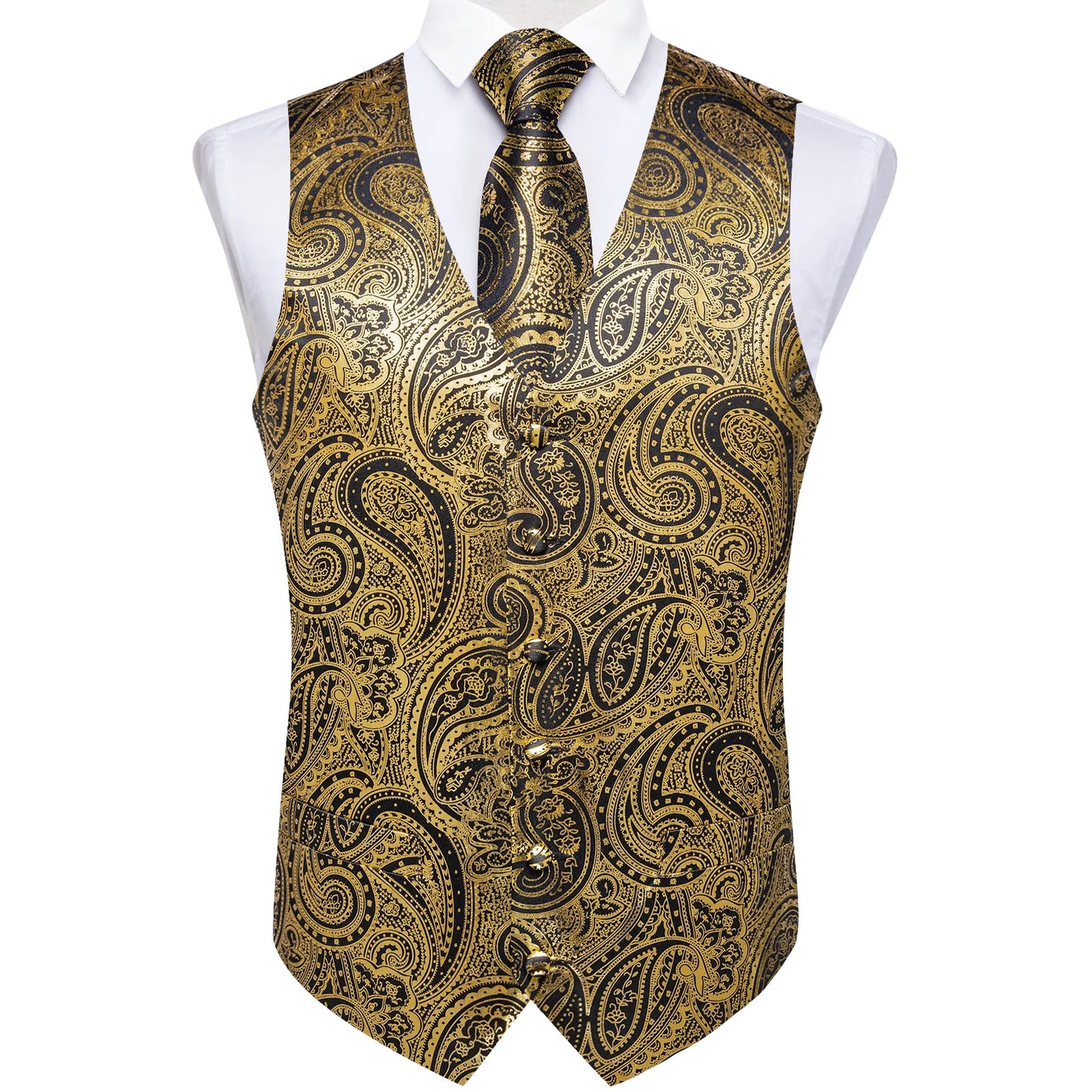 Gold Paisley Silk Vest Set