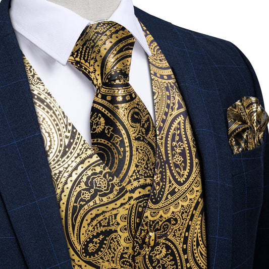 Gold Paisley Silk Vest Set