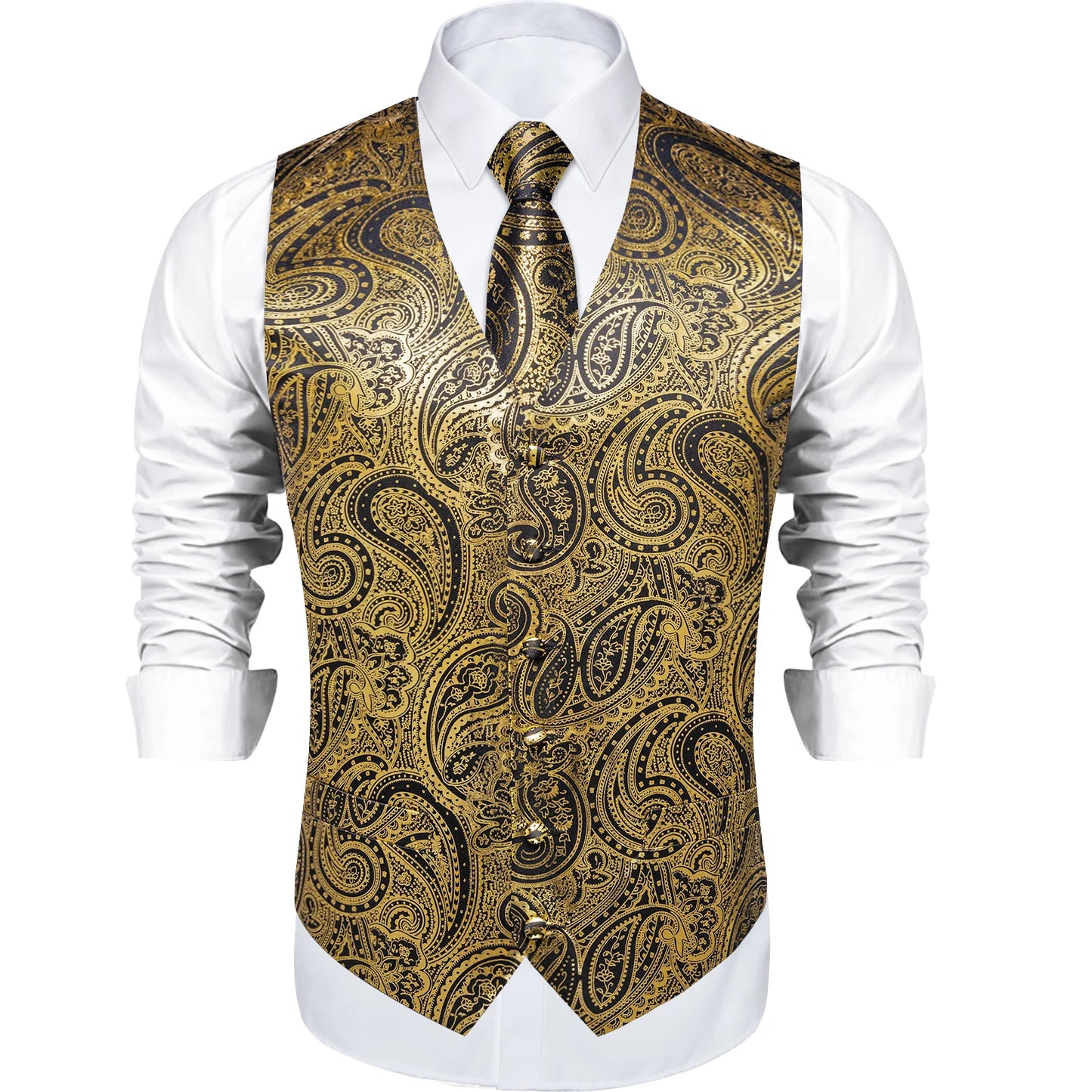 Gold Paisley Silk Vest Set