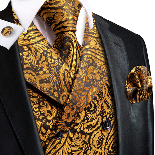 Gold Paisley Jacquard Vest Set