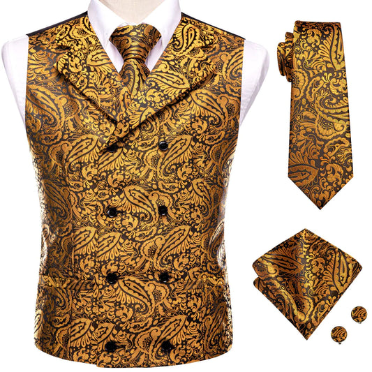 Gold Paisley Jacquard Vest Set