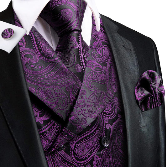 Purple Paisley Jacquard Vest Set