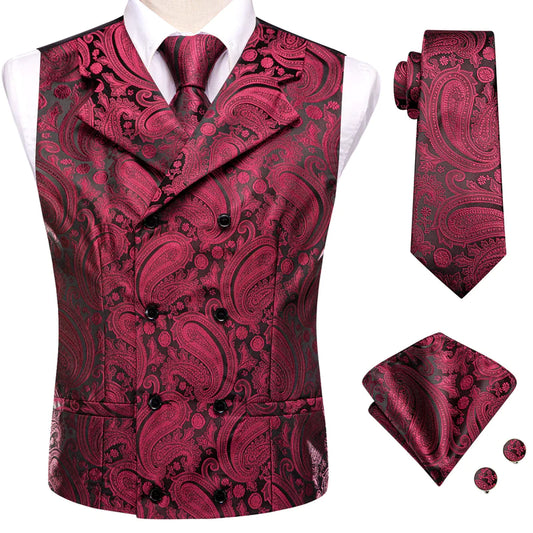 Red Paisley Jacquard Vest Set