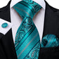 Teal Black Floral Paisley Silk Tie Set