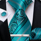 Teal Black Floral Paisley Silk Tie Set