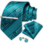 Teal Black Floral Paisley Silk Tie Set