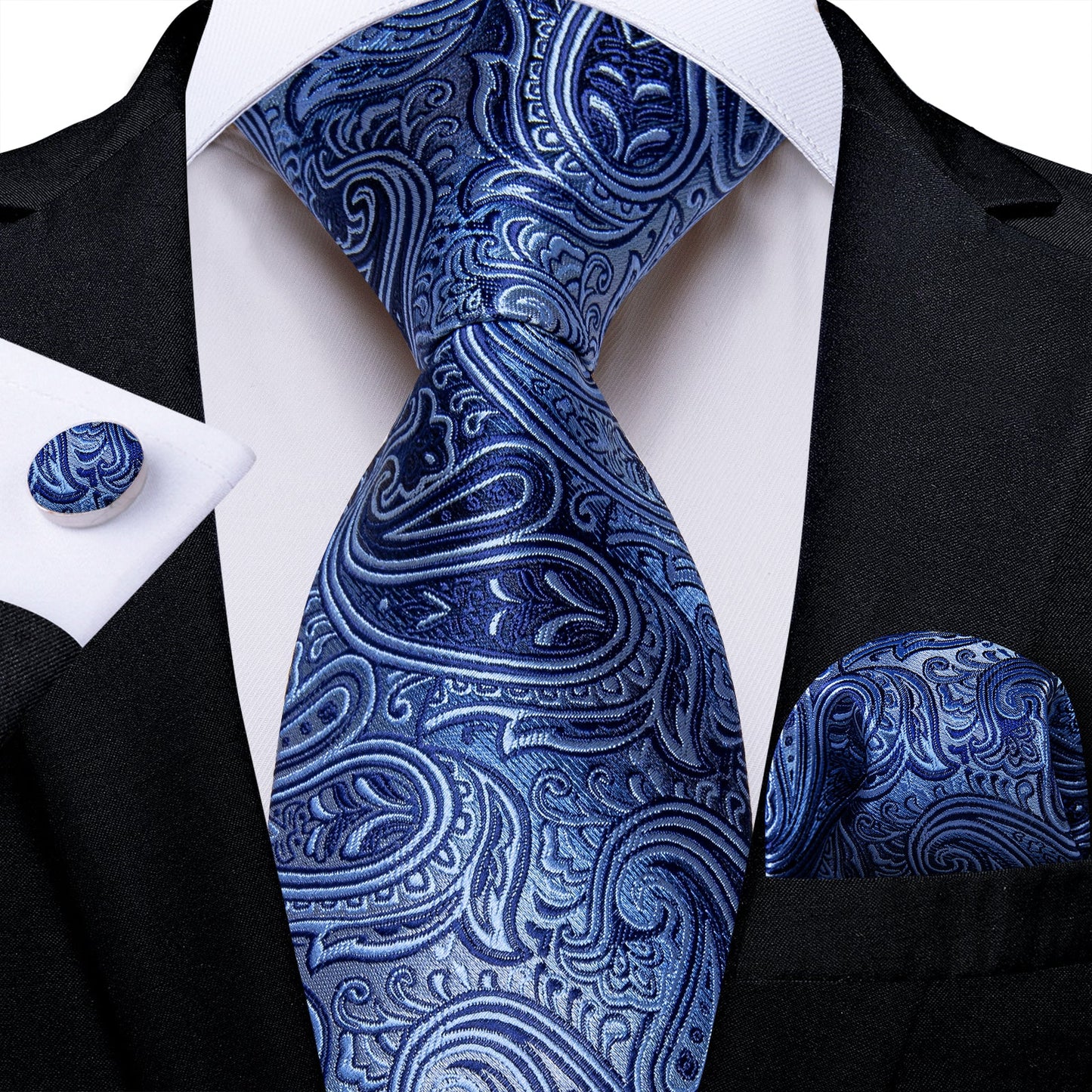 Faded Blue Paisley Silk Tie Set