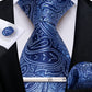 Faded Blue Paisley Silk Tie Set