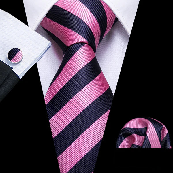 Pink and Blue Stripes Silk Tie Set