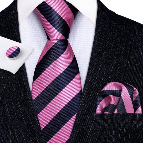 Pink and Blue Stripes Silk Tie Set